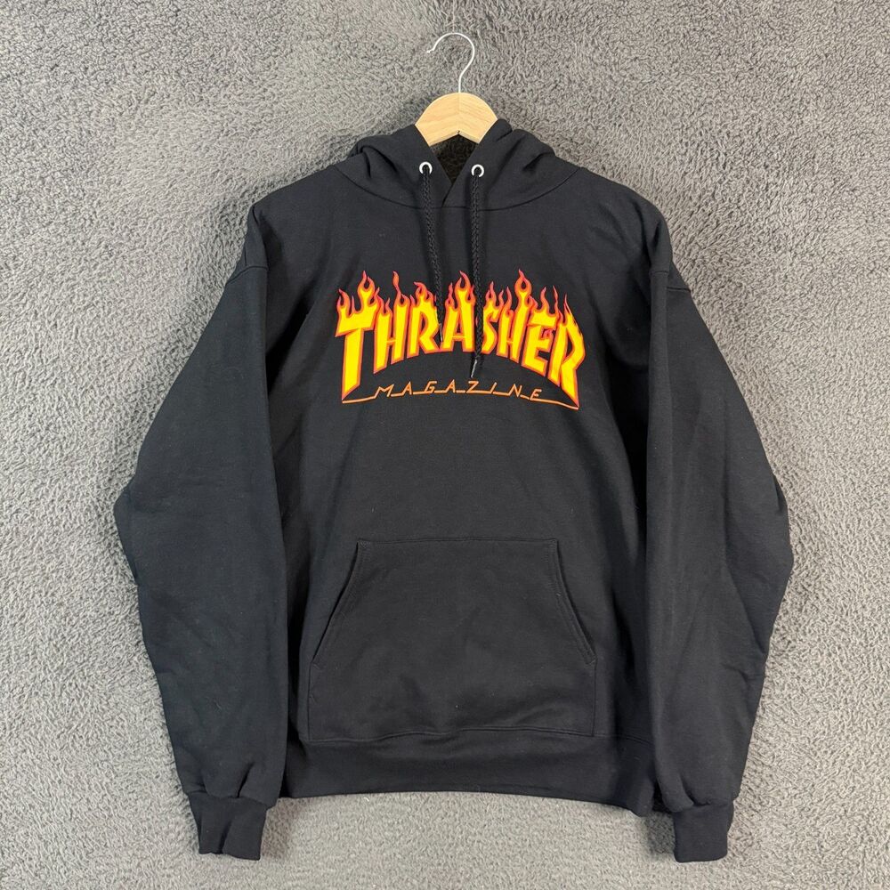 Thrasher Magazine Hoodie Mens Small Black Pullover Drawstring Skateboarding Punk
